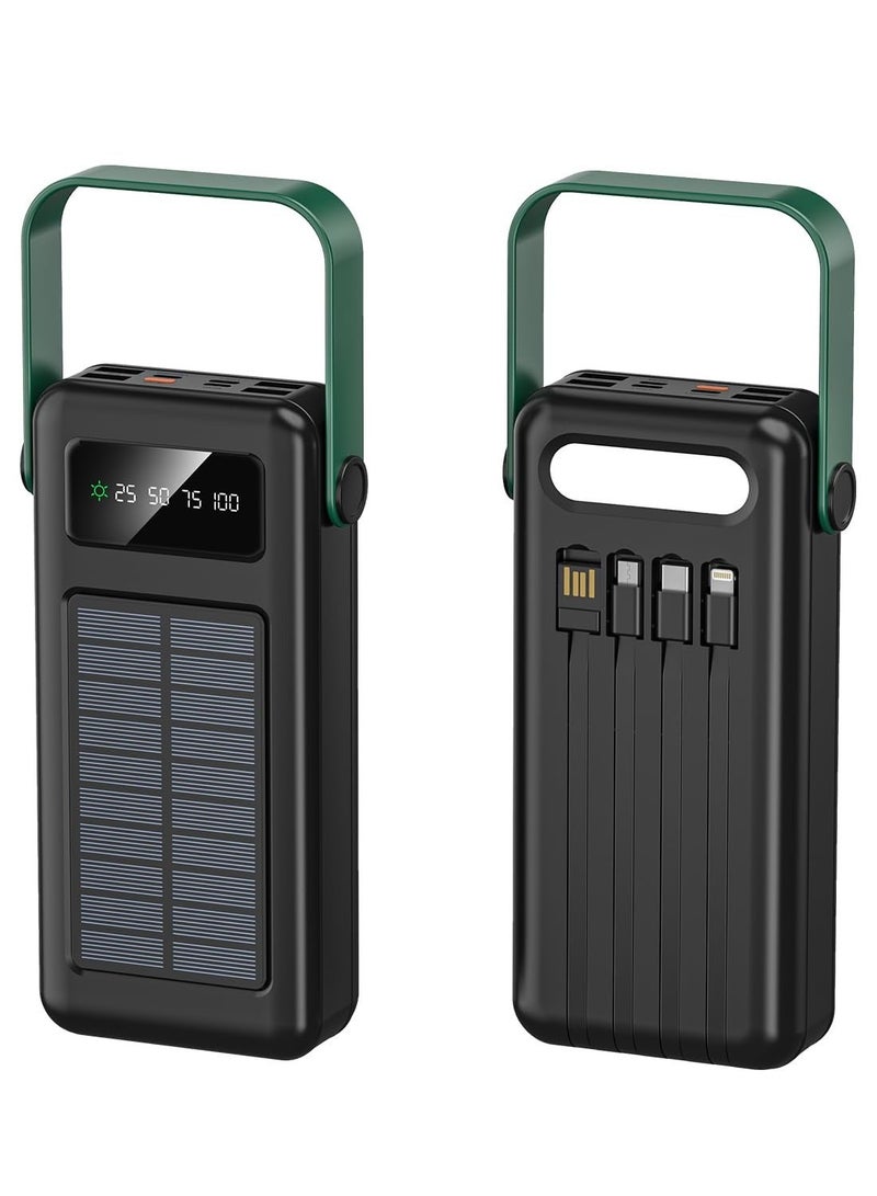 GREEN LION Solar Max 30000mAh Power Bank, Integrated Cables, Always on Display, 4 USB-A Ports, Type-C, Lightning, Micro Cable Output, USB-C, Lightning, Micro, USB Cable Input, Polymer Battery Power Bank 30000 mAh - Black - Image 1