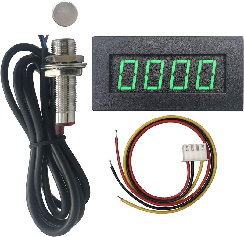 DIGITEN 4 Digital Green LED Tachometer RPM Speed Meter + Hall Proximity Switch Magnet Sensor NPN for Lathe Conveyor Belt - Image 1