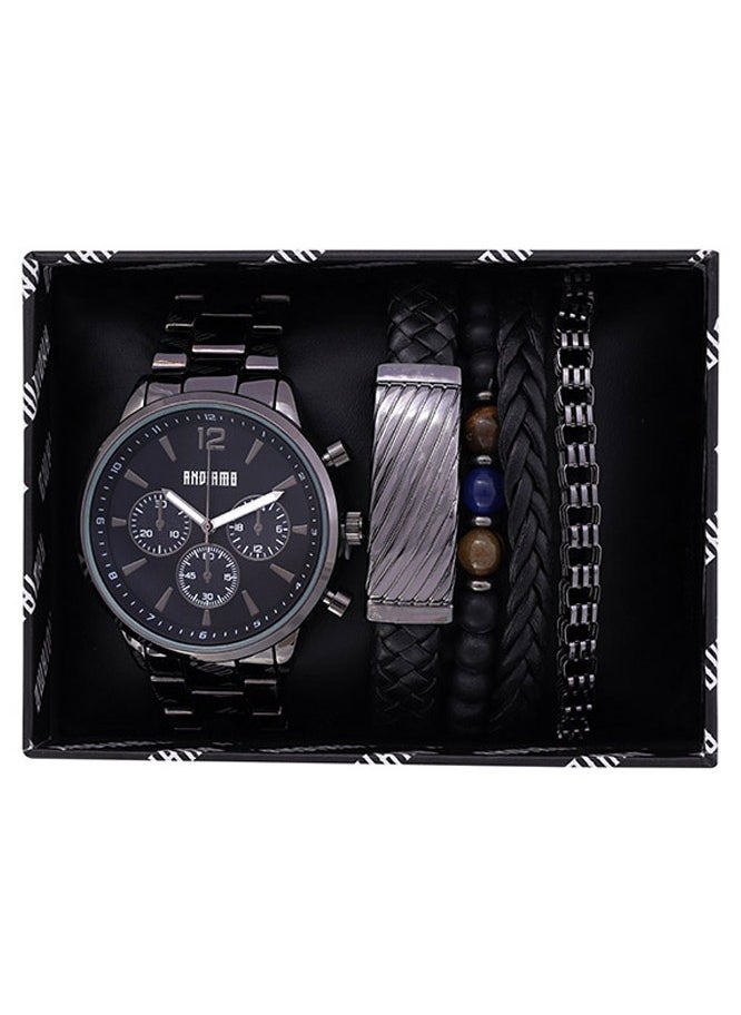 ANDIAMO Men's Analog Metal Case Black Dial Set Watch 