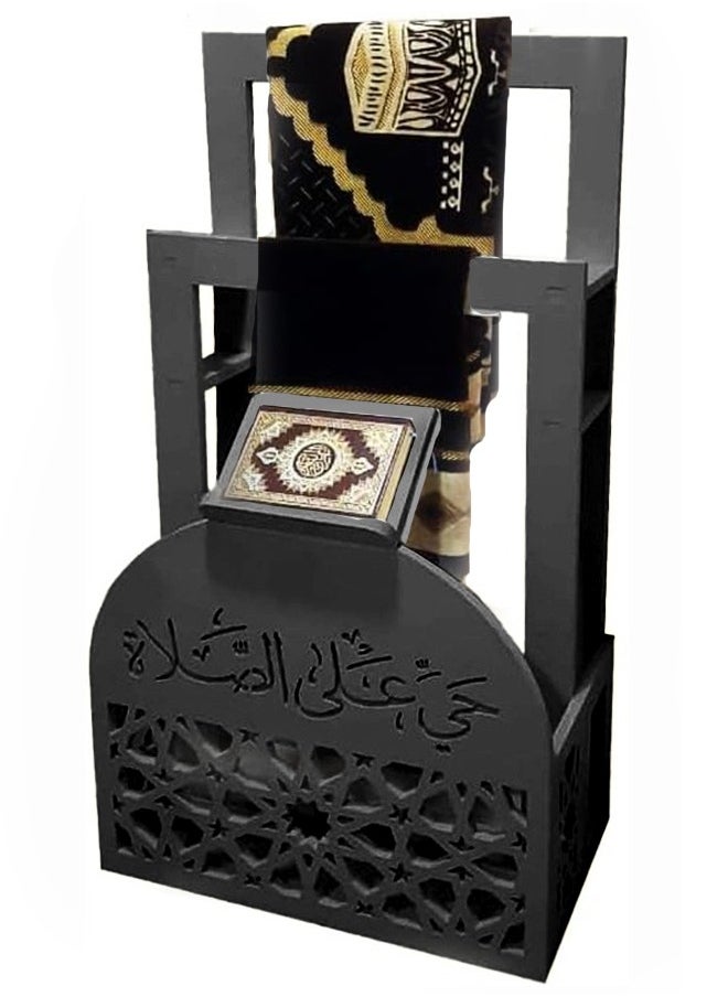 Eworld - Elegant Black Ramadan Prayer Mat and Quran Holder with Arabic Calligraphy for Home and Office Decor, Stylish, Space-Saving, Water and Fireproof Design with Lightweight Convenience - Image 1