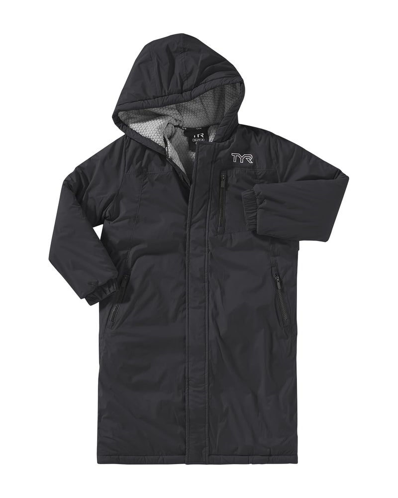 TYR Hydrosphere Tech Youth Swim Parka Highly Wind and WaterResistant Swimming Cover Up for Girls Boys Warm Fleece Lining Multiple Pockets for Training and Competition Large Black - Image 2