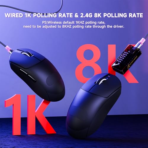 MAMBASNAKE Attack Shark X8 PRO 8K Wireless Gaming Mouse,PAW3395PRO 40K DPI Sensor,Tri-Mode Broadcom BK52820 Chip,Superlight Ergonomic Mouse for Large Hands,Cloud-Based Software,for Win/Mac(Black&Tape) - Image 4