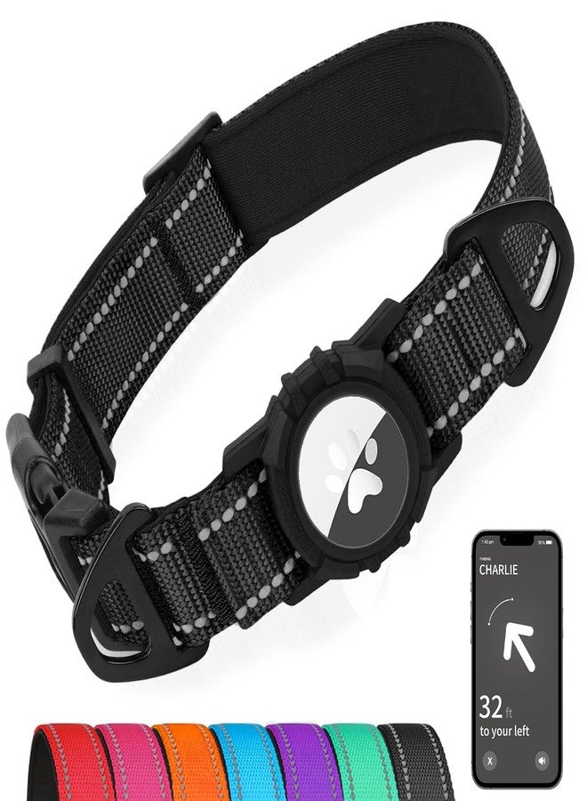 Joytale Airtag Dog Collar, Reflective Pet Collar with Waterproof AirTag Holder, Dual D-Rings, Soft Padded Adjustable for Small Dogs, Black, S - Image 1