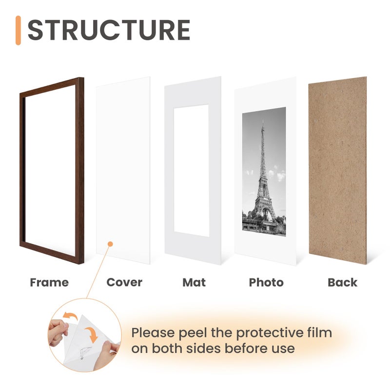 upsimples 12x16 Picture Frame Set of 5, Display Pictures 8.5x11 with Mat or 12 x 16 Without, Wall Gallery Poster Frames, Brown - Image 3
