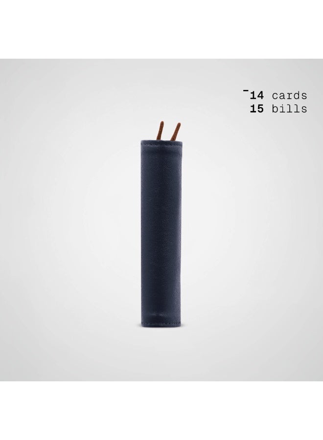 The Frenchie Co. Speed Wallet | Ultra Slim Front Pocket Wallet for Men & Women | RFID Blocking Quick-Access Card Holder with Pull Tab | Full-Grain Italian Leather Minimalist Design | Holds up to 14 Cards & Cash (Ultra Navy-Tan) - Image 3