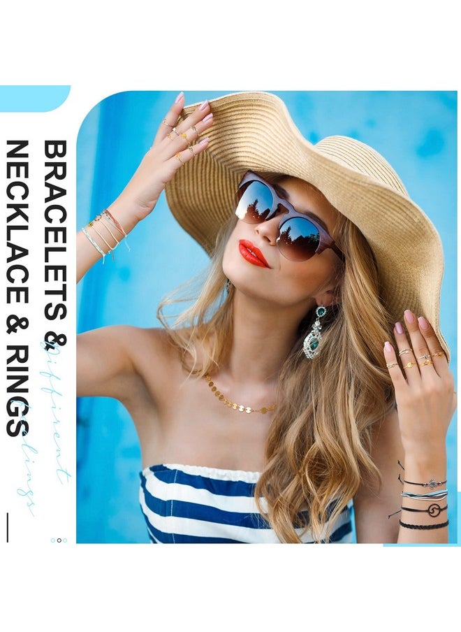Batiyeer - 60 Pcs Surfer Wave Strand Bracelet Summer Layered Choker Pendant Necklace Adjustable Multilayer Chain, Adjustable Bracelet Handmade Sunflower Rope Anklets Knuckle Rings (Bright) - Image 1