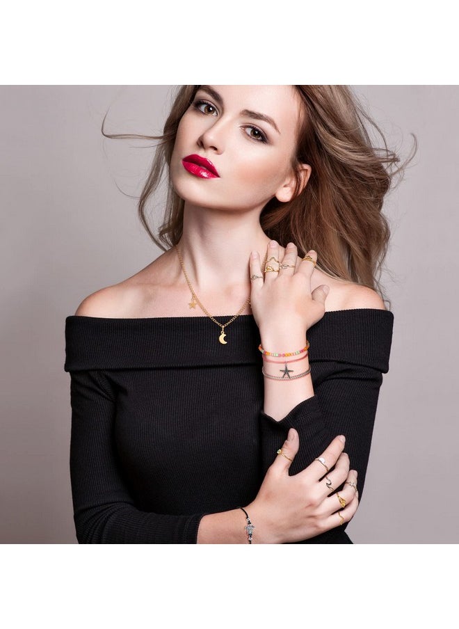 Batiyeer - 60 Pcs Surfer Wave Strand Bracelet Summer Layered Choker Pendant Necklace Adjustable Multilayer Chain, Adjustable Bracelet Handmade Sunflower Rope Anklets Knuckle Rings (Bright) - Image 1