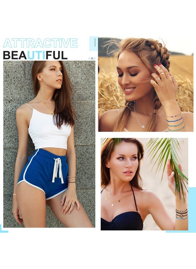 Batiyeer - 60 Pcs Surfer Wave Strand Bracelet Summer Layered Choker Pendant Necklace Adjustable Multilayer Chain, Adjustable Bracelet Handmade Sunflower Rope Anklets Knuckle Rings (Bright) - Image 1