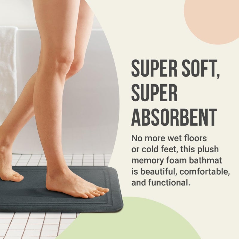ITSOFT Memory Foam Bath Mat 24x16, Non Slip, Machine Washable, Quick Dry & Absorbent Rugs, Bath Mats for Bathroom Floor, Tub & Shower, Bathroom Rug, Charcoal Gray - Image 2