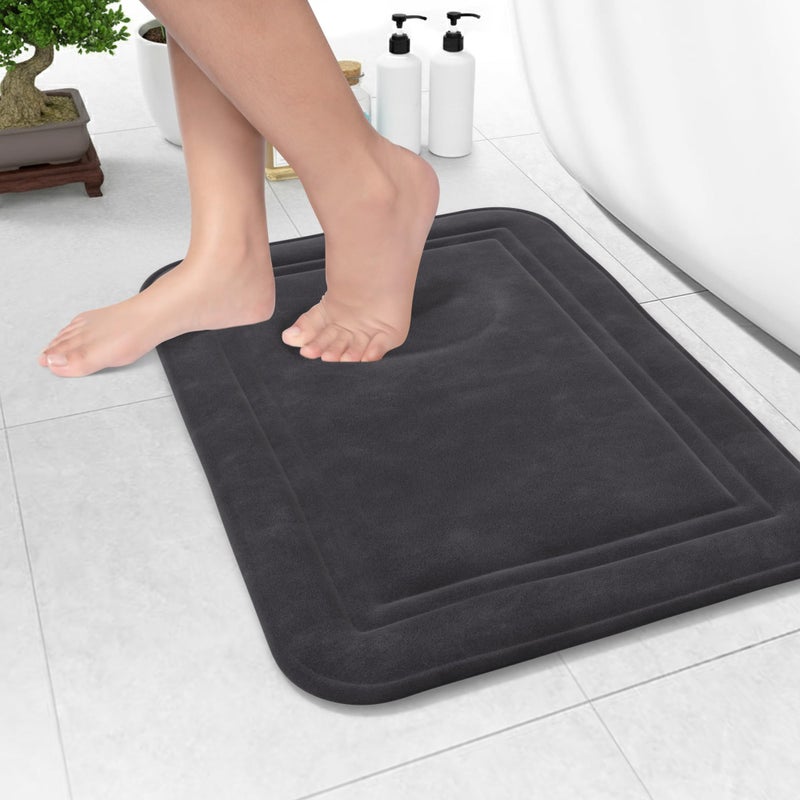 ITSOFT Memory Foam Bath Mat 24x16, Non Slip, Machine Washable, Quick Dry & Absorbent Rugs, Bath Mats for Bathroom Floor, Tub & Shower, Bathroom Rug, Charcoal Gray - Image 1