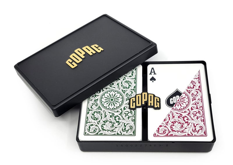 Copag 1546 Design 100 Plastic Playing Cards Bridge Size Narrow GreenBurgundy Standard Index 1 Set - Image 2