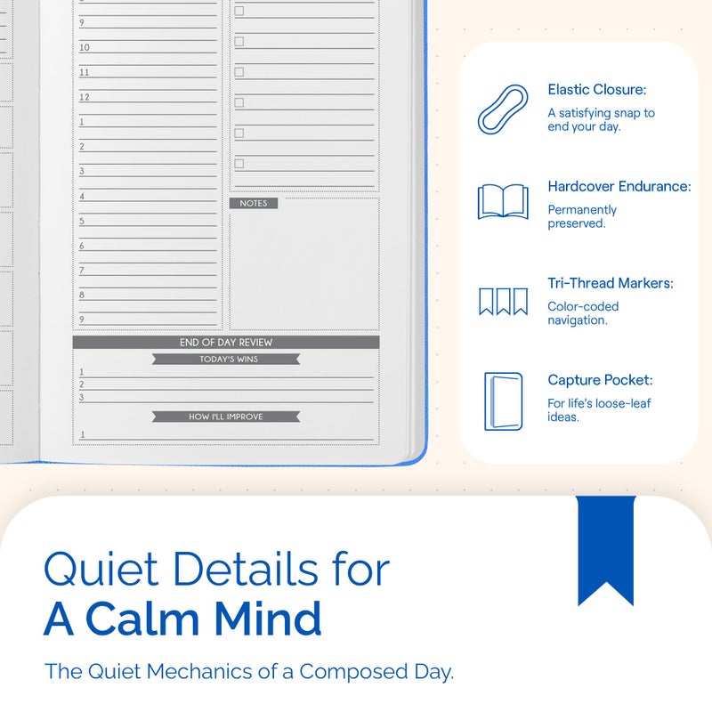 Panda Planner Classic A5 Daily Planner 2026 â€“ Undated Daily & Quarterly Planner with Hourly Schedule, Productivity Calendar, To Do List, Goal Planner, Habit Tracker & Gratitude Journal for Home or Office â€“ Blue - Image 5