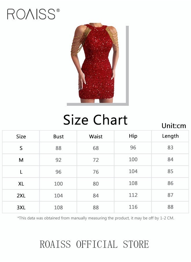 roaiss - Banquet Party Dress for Women Evening Dresses Halter Neck Sequins Short-Length Sleeveless Prom Ball Gown Wedding Elegant Slim Formal Dresses Bridesmaid Dress - Image 1