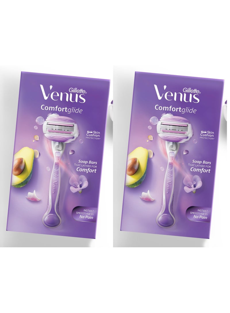 فينوس موس حلاقة جيليت فينوس كومفورت غلايد النسائي - برائحة الأفوكادو مع شريط صابون مدمج للحلاقة ناعمة ومريحة  قطعتين - Image 1