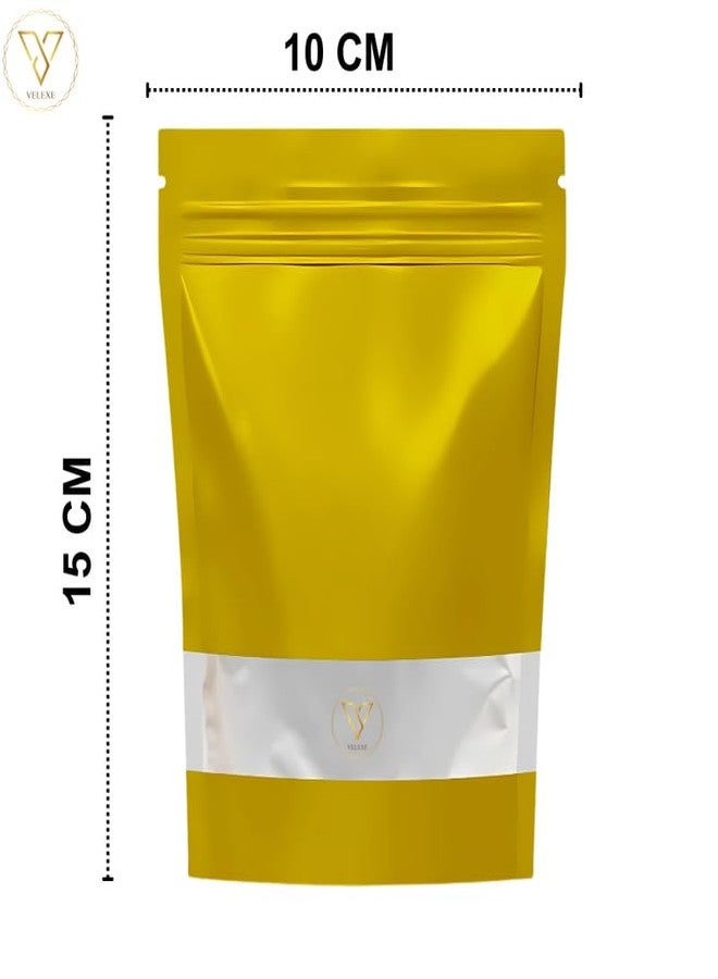 VELEXE Gold Matte Zip Lock Stand Up Pouches | 100mm*150mm | 50 Grams | Pack of 200 | Reusable, Leakproof & Airtight Multi-Purpose Pouches with Self-Sealing Technology - Image 2