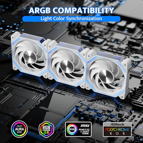 darkFlash INF34 120MM PC Case Fan, Daisy-Chain, up to 2000RPM Cooling, 4-Pin PWM, ARGB CPU Cooling Computer Fan, 3 Pack (Forward, White) - Image 3