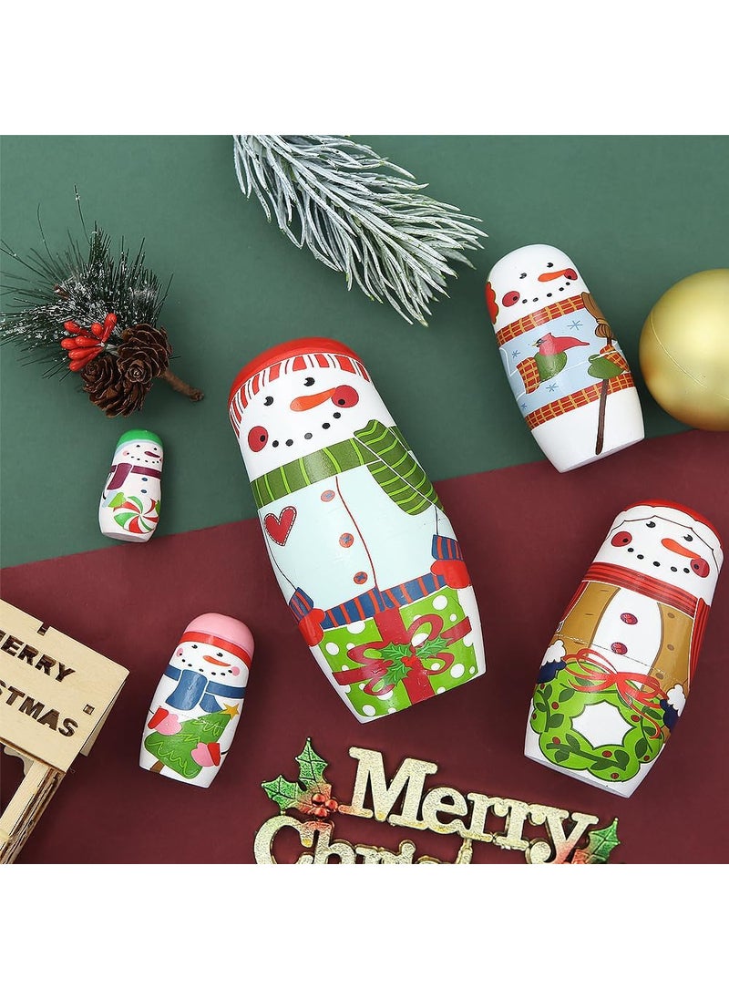 Winterworm Winterworm 5 PCS Snowman Nesting DollsLovely Christmas Snowman with Gift Garland Christmas Tree Matryoshka Russian Doll Wooden Stacking Dolls for Kids Xmas Christmas Birthday Toy Gift  - Image 3