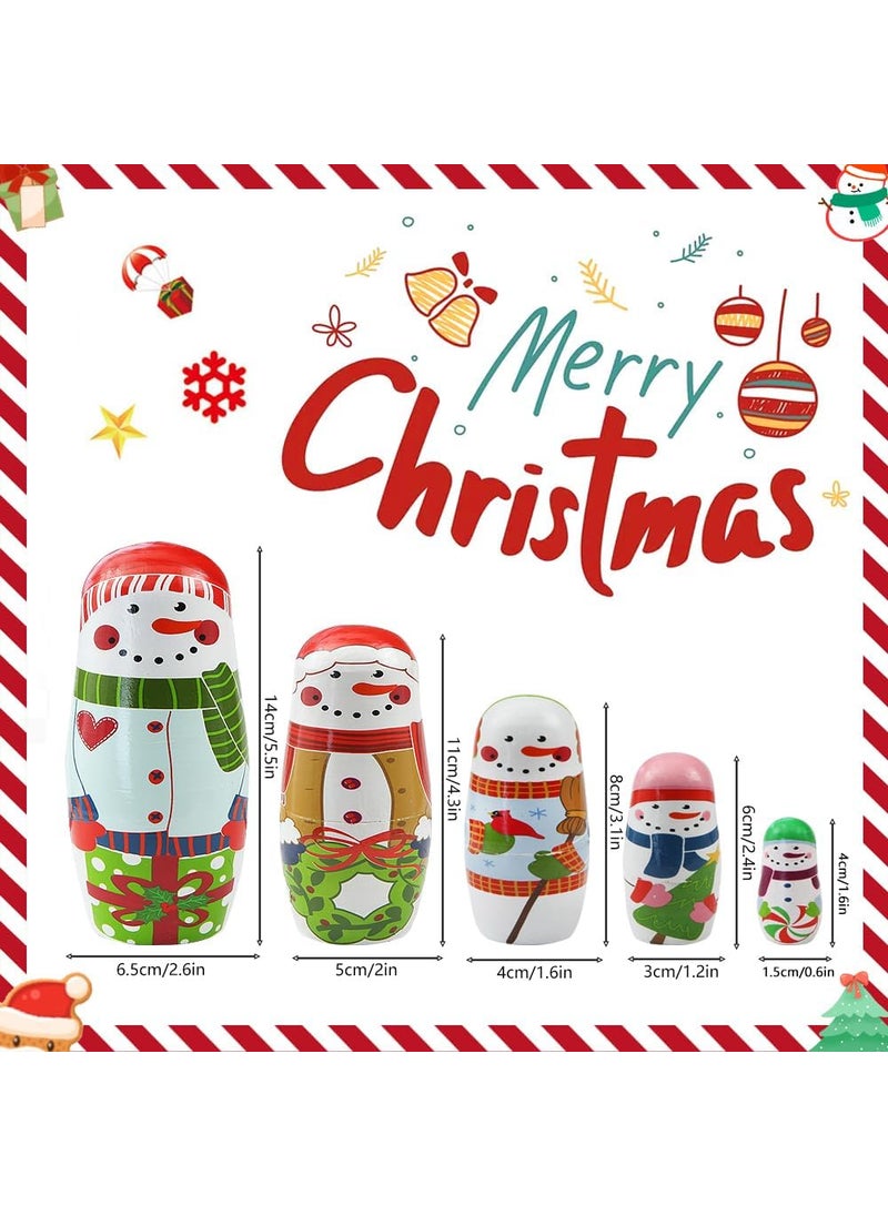 Winterworm Winterworm 5 PCS Snowman Nesting DollsLovely Christmas Snowman with Gift Garland Christmas Tree Matryoshka Russian Doll Wooden Stacking Dolls for Kids Xmas Christmas Birthday Toy Gift  - Image 2