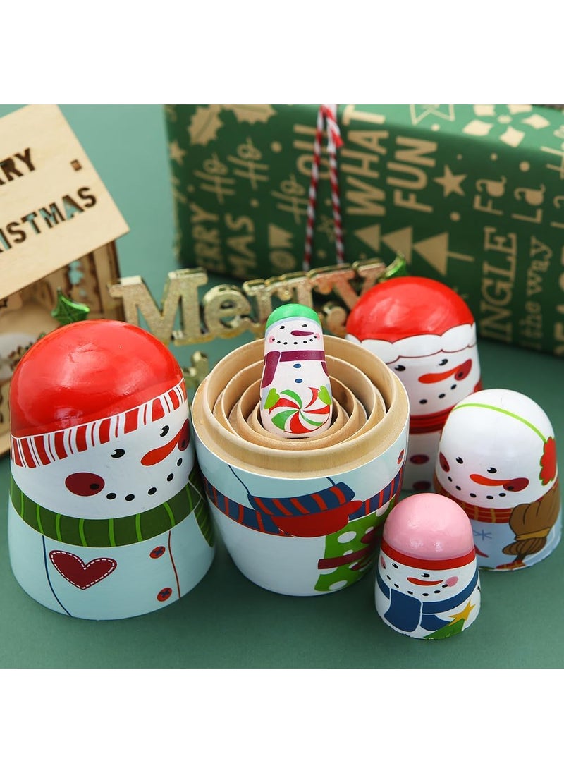 Winterworm Winterworm 5 PCS Snowman Nesting DollsLovely Christmas Snowman with Gift Garland Christmas Tree Matryoshka Russian Doll Wooden Stacking Dolls for Kids Xmas Christmas Birthday Toy Gift  - Image 5