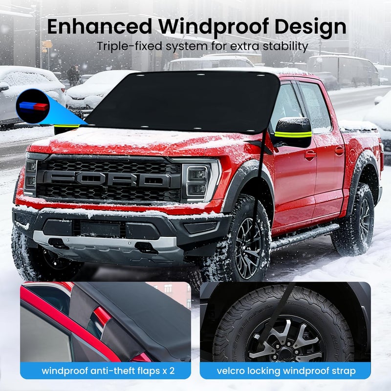 REEVAA Upgraded Car Windshield Cover for Ice & Snow [All-Weather Protection] Magnetic Fit Weatherproof Frost Cover, Winter Accessories, Fit for MPV, Van, Full-Size Trucks - Image 3