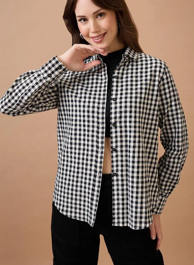 جلو باص بلوزة بطبعة مربعات جنجهام