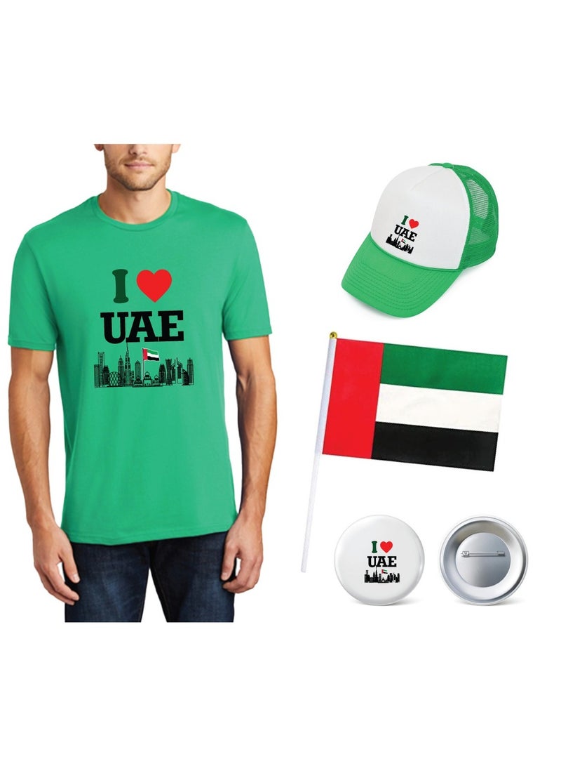Adult Mens UAE T-shirt - Cap - Flag and Badge Pack of 4 Combo - Image 1