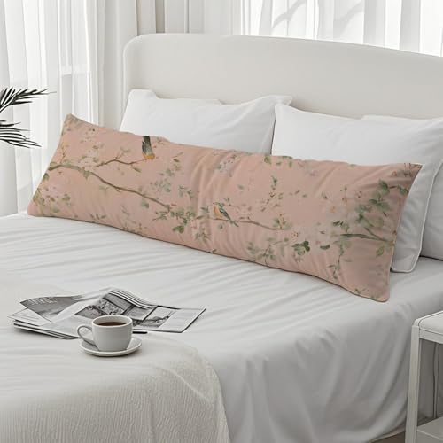 PIUD Vintage Pink Chinoiserie Bird 20x54 Body Pillow Cover, Chinoiserie Decor, Retro Cottagecore Flowers Aesthetic Bird Decorative Long Body Pillow Cases for Bed Couch - Image 4