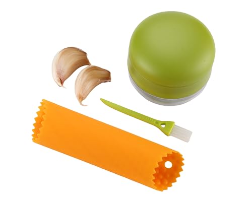 DOSMAMZ Garlic Peeler Garlic Mincer, Press, Cutter, and Storage Container - Includes Silicone Garlic Peeler and Mini Brush - Easy to Clean - Stainless Steel Blades - Image 5