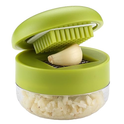DOSMAMZ Garlic Peeler Garlic Mincer, Press, Cutter, and Storage Container - Includes Silicone Garlic Peeler and Mini Brush - Easy to Clean - Stainless Steel Blades - Image 2