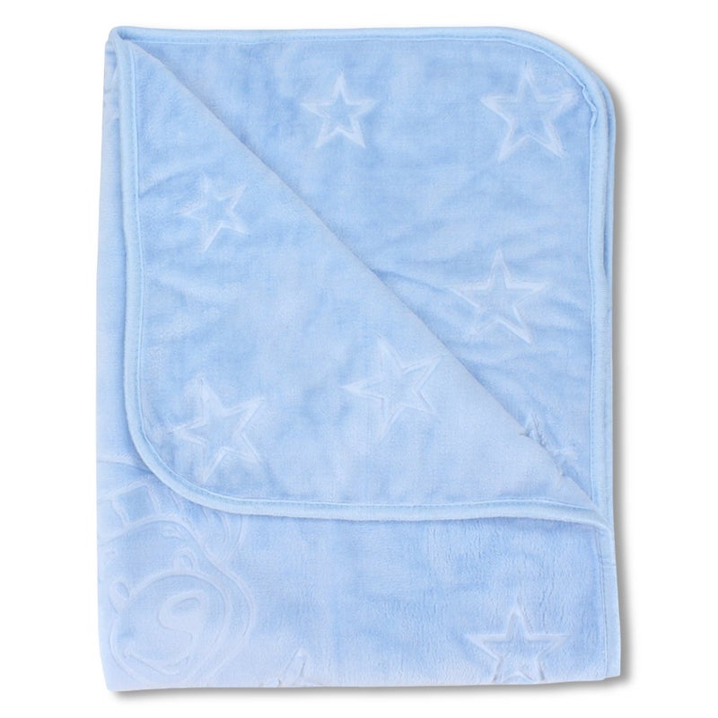 Berceau Cotton Baby Blanket – “Happy Bear” Design ( 90 * 110 ) – Babyblue - Image 2
