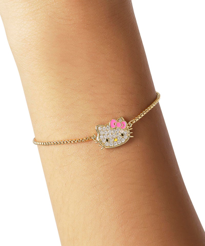 Hello Kitty Bracelet for Women Official License, 18k Gold Flash-Plated and Pave Cubic Zirconia Lariat Bracelet - Image 2