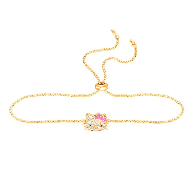 Hello Kitty Bracelet for Women Official License, 18k Gold Flash-Plated and Pave Cubic Zirconia Lariat Bracelet - Image 5