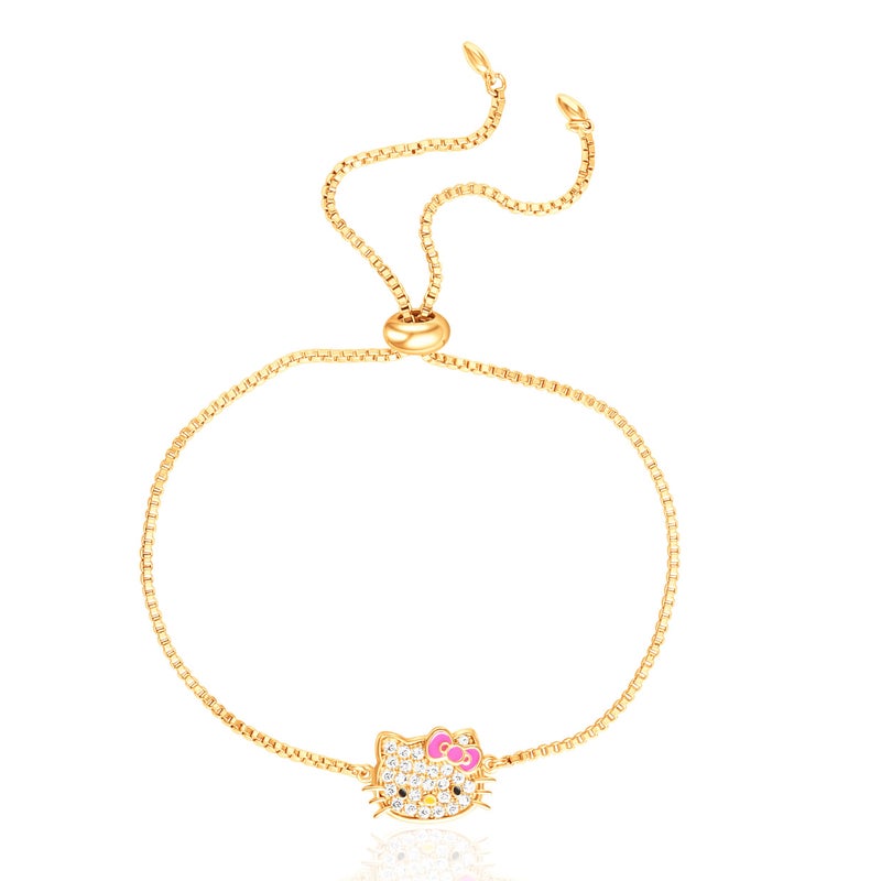 Hello Kitty Bracelet for Women Official License, 18k Gold Flash-Plated and Pave Cubic Zirconia Lariat Bracelet - Image 1