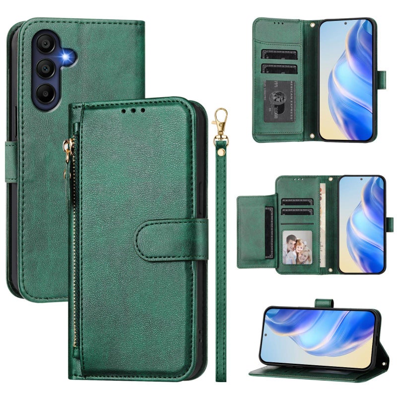 erorex For Samsung Galaxy A17 / A26 5G Multi-Card Slots Zipper Wallet Leather Phone Case(Green) - Image 1