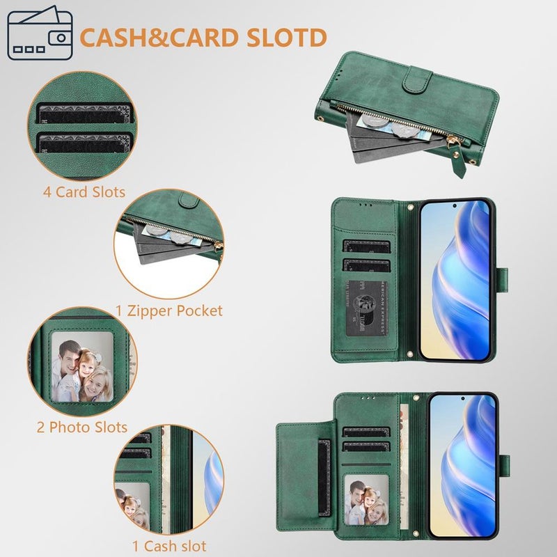 erorex For Samsung Galaxy A17 / A26 5G Multi-Card Slots Zipper Wallet Leather Phone Case(Green) - Image 5
