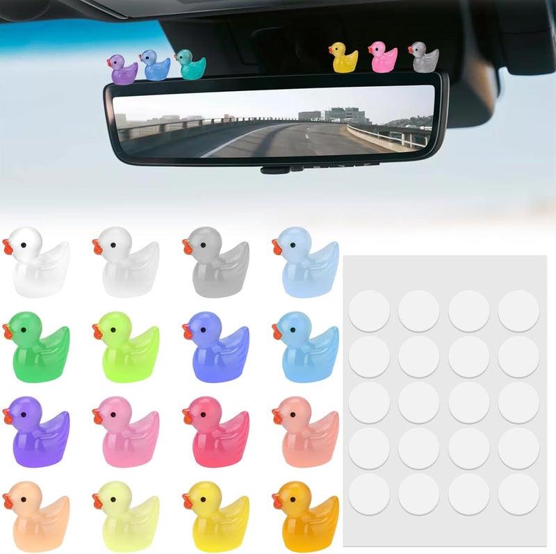 ecocstm 16 PCS Cute Duck Dashboard Decorations, Luminous Duck Car Accessories, Rearview Mirror Adhesive Ornaments, Fun Duck Car Interior Decor, Car Decorations Interior - Image 1
