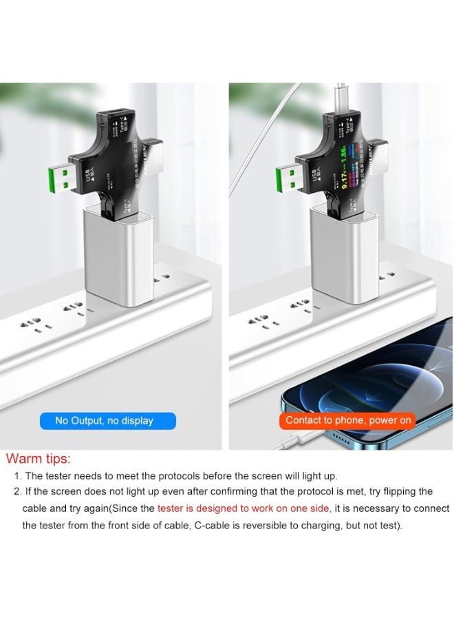 جهاز اختبار USB من النوع C ثنائي الوظائف بشاشة LCD ملونة، متعدد الوظائف رقمي، يقيس الجهد والتيار، ويكشف عن الفولتميتر والأمبير، ويشير إلى شاحن كابل USB، بجهد تيار مستمر 3.6-30 فولت/0-5.1 أمبير - Image 5