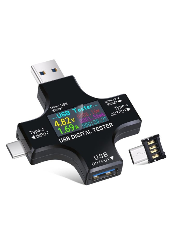 جهاز اختبار USB من النوع C ثنائي الوظائف بشاشة LCD ملونة، متعدد الوظائف رقمي، يقيس الجهد والتيار، ويكشف عن الفولتميتر والأمبير، ويشير إلى شاحن كابل USB، بجهد تيار مستمر 3.6-30 فولت/0-5.1 أمبير - Image 1