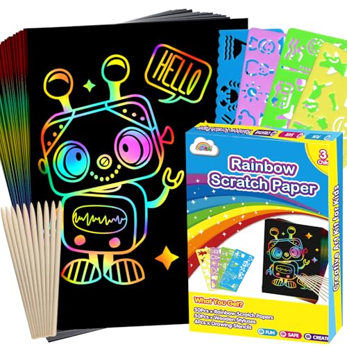 ZMLM Scratch Paper Art Crafts Kids Gifts 100PCS Rainbow Scratch Paper Art for 3 4 5 6 7 8 9 Years Old Girls Boys Arts and Crafts for Kids 46 Birthday Gifts Toys and Party Favors Blue - Image 1