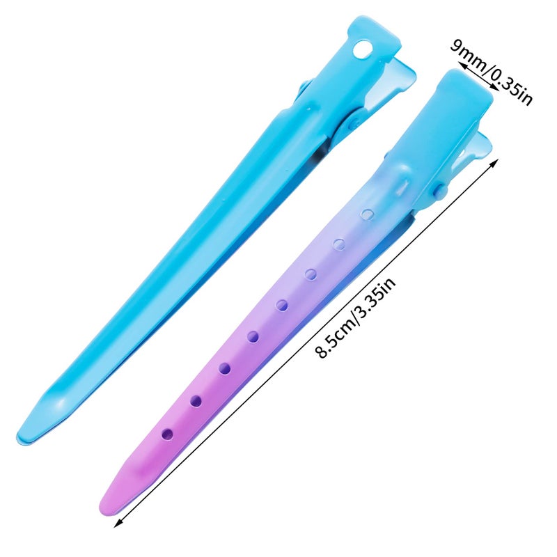 Bantoye 24 Packs Duck Bill Clips, Bantoye 3.35 Inches Rustproof Metal Alligator Curl Clips with Holes for Hair Styling, Hair Coloring, Gradient Blue - Image 2