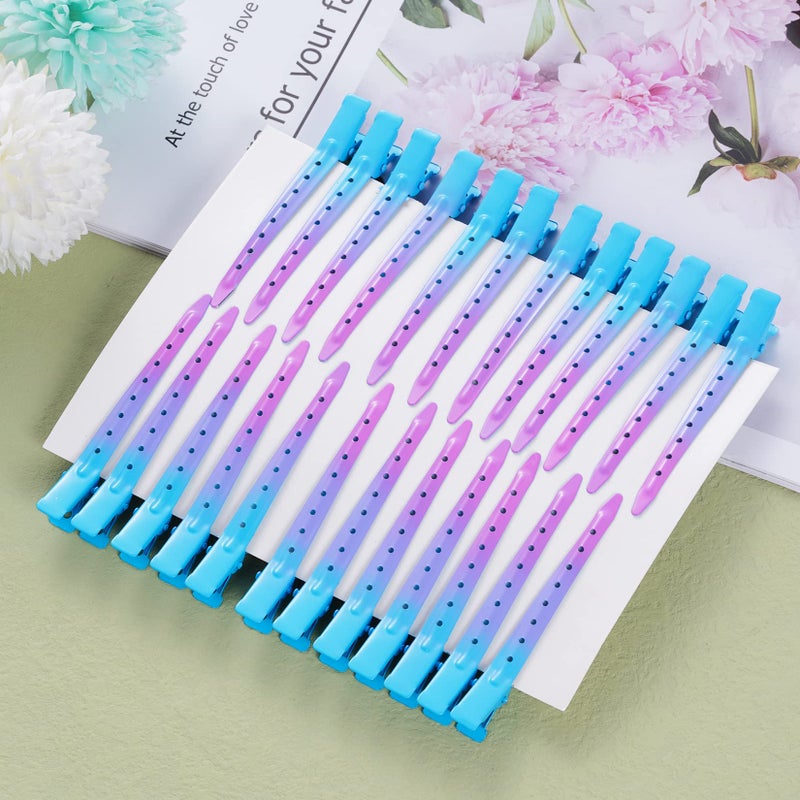 Bantoye 24 Packs Duck Bill Clips, Bantoye 3.35 Inches Rustproof Metal Alligator Curl Clips with Holes for Hair Styling, Hair Coloring, Gradient Blue - Image 4