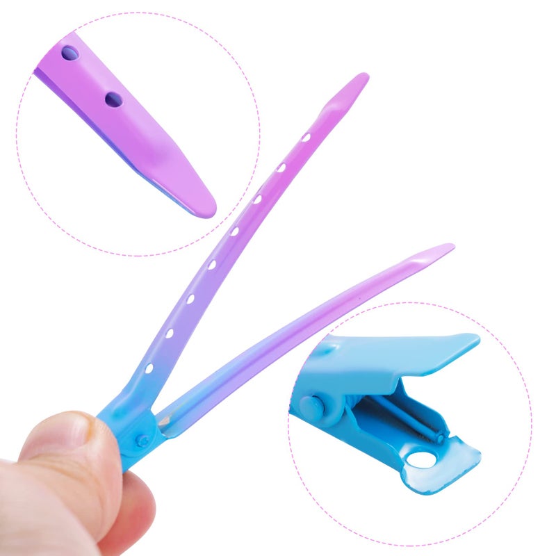 Bantoye 24 Packs Duck Bill Clips, Bantoye 3.35 Inches Rustproof Metal Alligator Curl Clips with Holes for Hair Styling, Hair Coloring, Gradient Blue - Image 3