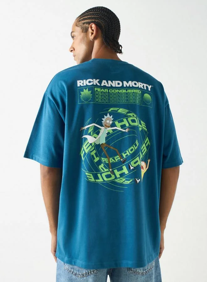 Rick and Morty Print Crew Neck T-shirt with Short Sleeves