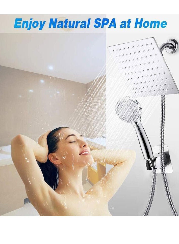 Supercharged 8-inch Stainless Steel Shower Top Spray 3-function Handheld Shower Head Dual Shower Set - Image 2