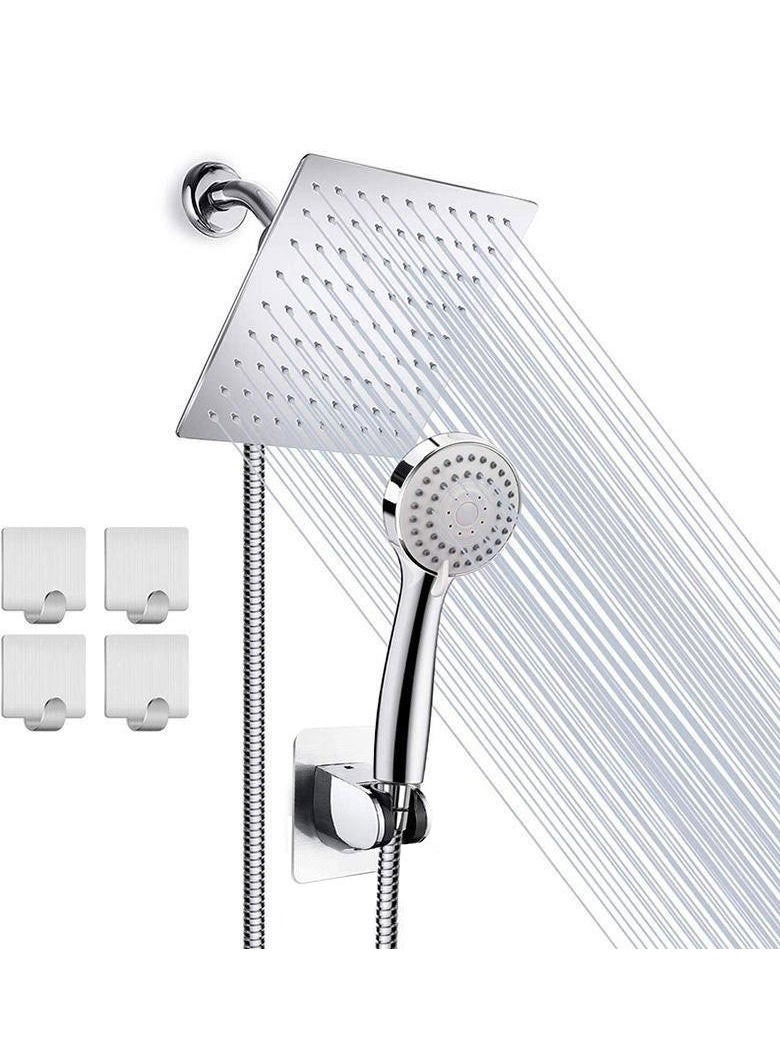 Supercharged 8-inch Stainless Steel Shower Top Spray 3-function Handheld Shower Head Dual Shower Set - Image 1