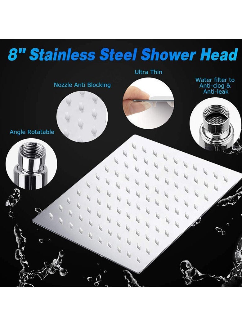 Supercharged 8-inch Stainless Steel Shower Top Spray 3-function Handheld Shower Head Dual Shower Set - Image 5