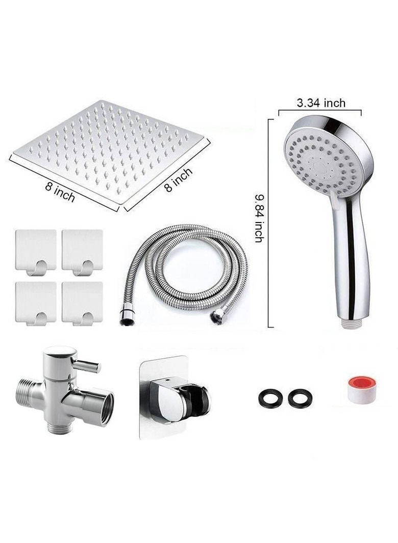 Supercharged 8-inch Stainless Steel Shower Top Spray 3-function Handheld Shower Head Dual Shower Set - Image 3