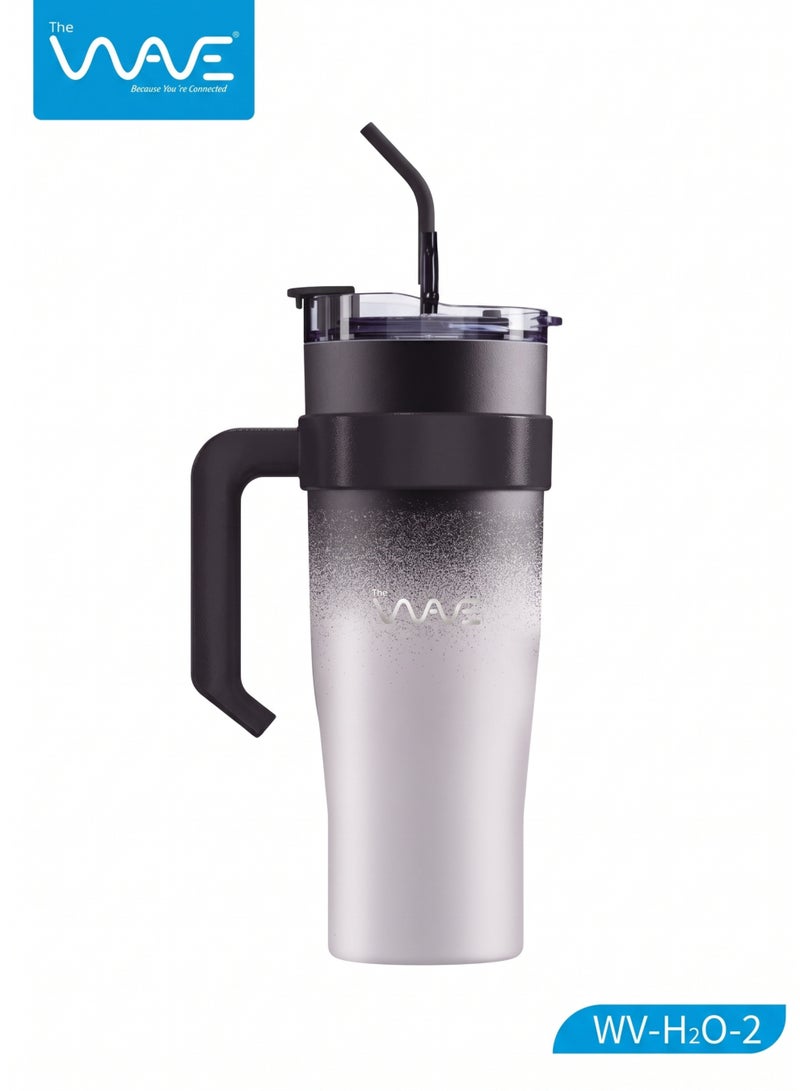Wave 40 oz (1200ml) Tumbler with Handle, Stainless Steel Straw & Lid – Double Wall Vacuum Insulated Car Cup, Black to White Gradient Stainless Steel Travel Mug - Image 1