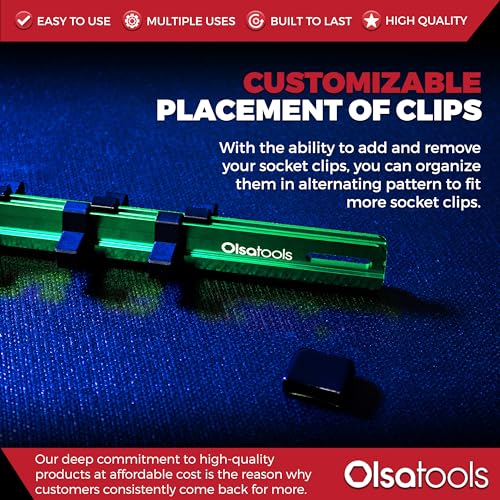 Olsa Tools Socket Organizer - 3/8-Inch Drive Green Holder - Stores 18 Chrome or Impact Sockets - Durable Rail Storage for Mechanics - Professional Grade Metric or SAE Socket Organizer - Part 1014 - Image 5