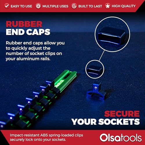 Olsa Tools Socket Organizer - 3/8-Inch Drive Green Holder - Stores 18 Chrome or Impact Sockets - Durable Rail Storage for Mechanics - Professional Grade Metric or SAE Socket Organizer - Part 1014 - Image 4